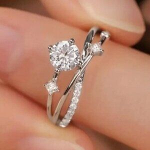 14k White Gold Plated Adjustable Diamond Embellished Ring